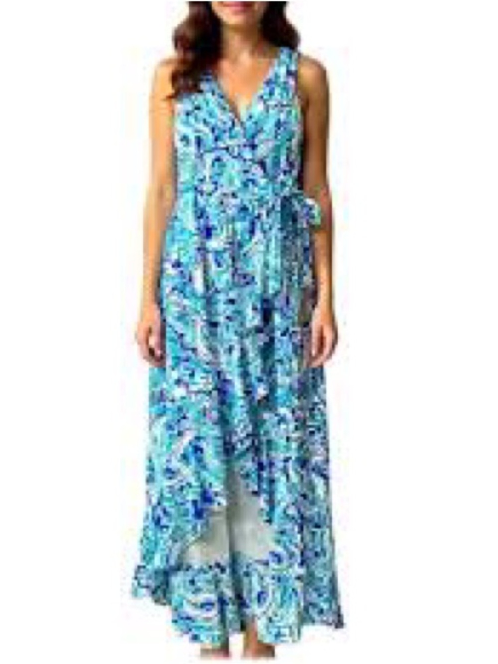 NWT VENUS Blue & White Paisley Swirl High-Low Wrap Maxi Dress Size 2 Cotton